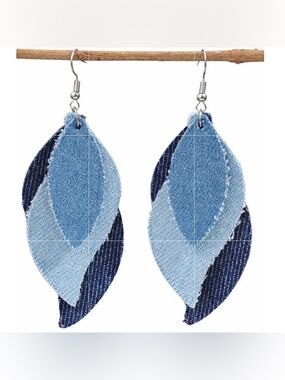 Statement Denim Layered Leaf Earrings